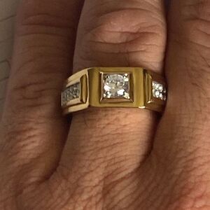 Men's Gold Crystal Encrusted Bling Ring size 11